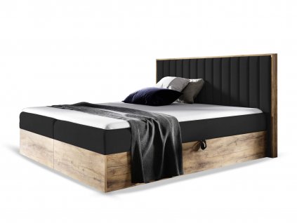 Boxspring manželská posteľ WOOD 4 s úložným priestorom - čierna Kronos