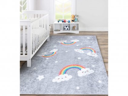 Svetlosivý koberec Dúha určený do detskej izby.
