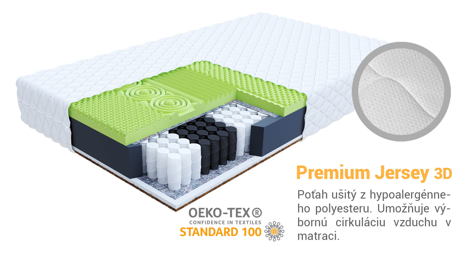 Jaamatrac Kvalitný matrac Vally s taštičkami 200x160 Poťah: Premium Jersey 3D
