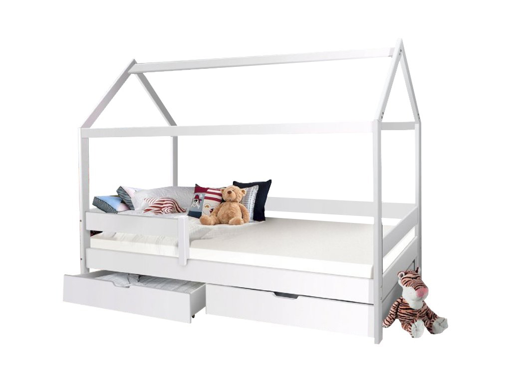 MG Detská posteľ domček Martin s úložným priestorom 90x200 - biela