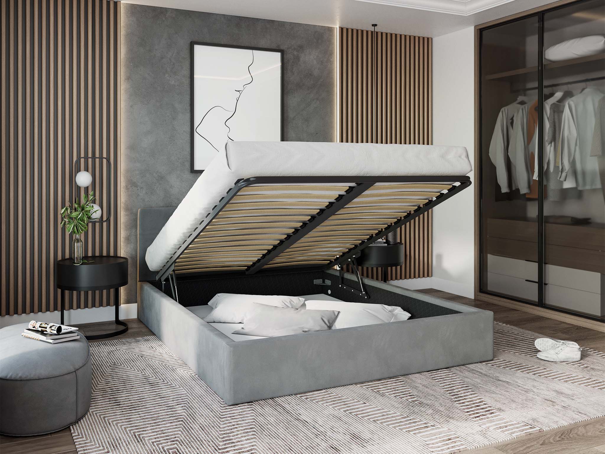 GM Čalúnená manželská posteľ s úložným priestorom Ingrit - sivá Rozmer: 180x200