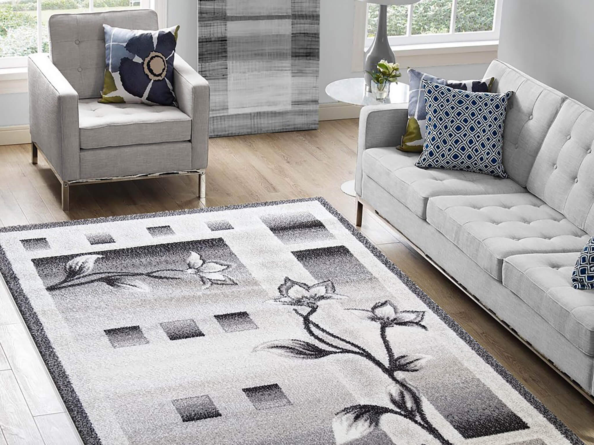 DY Sivý kvetovaný koberec Arven Rozmer: 120x170 cm
