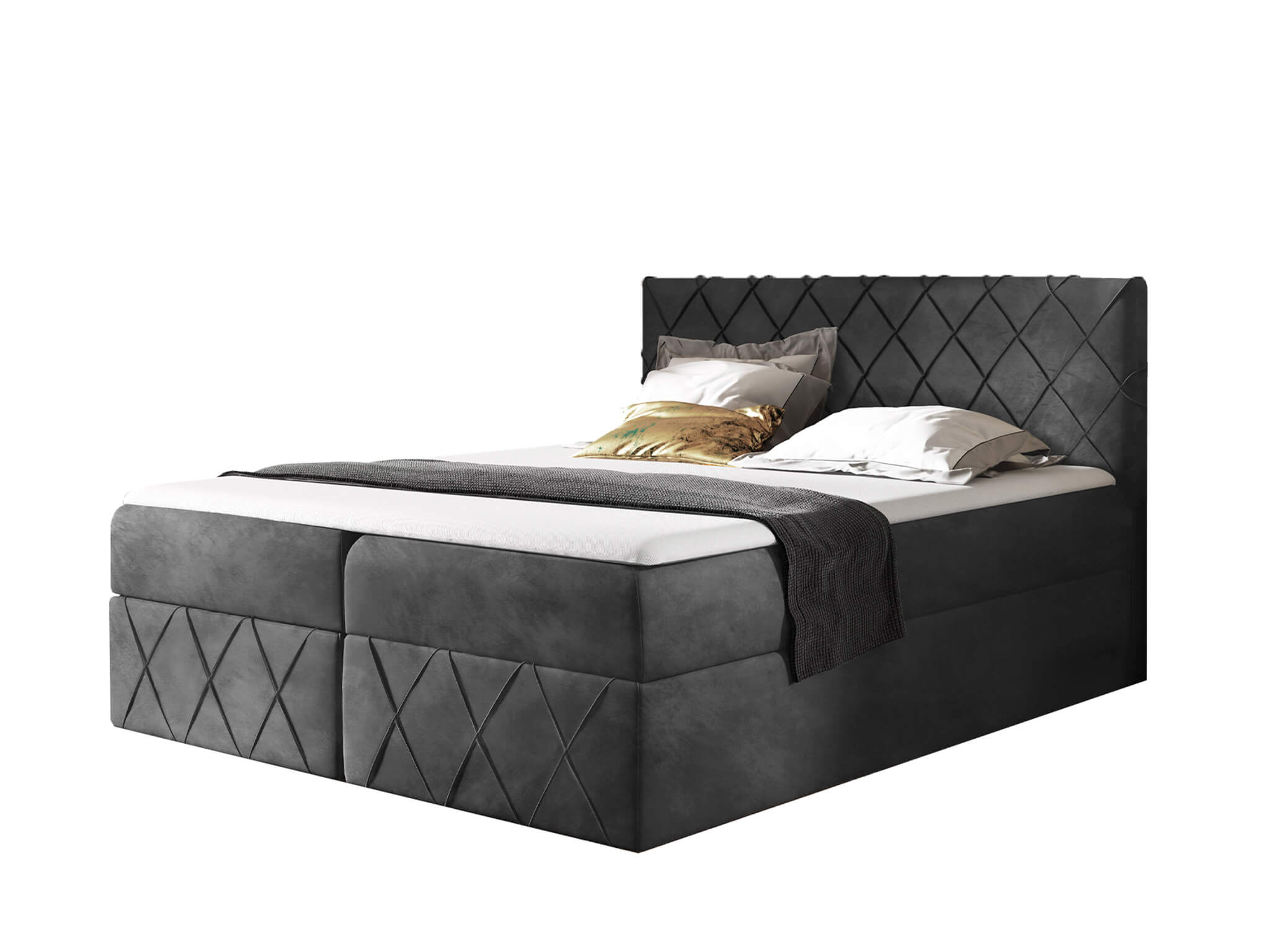 Wilsondo Čalúnená boxspring posteľ Paros Lux s vrchným matracom - tmavosivá Kronos Rozmer: 140x200