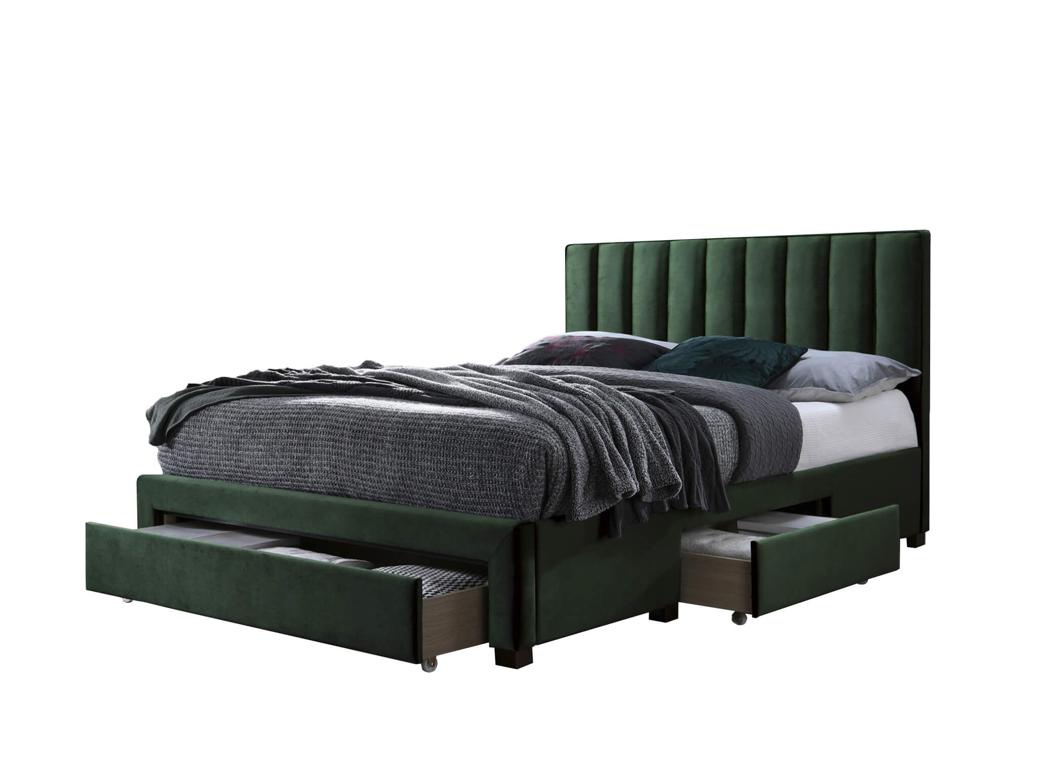 HL Čalúnená manželská posteľ Grace 160x200 s úložným priestorom - zelená