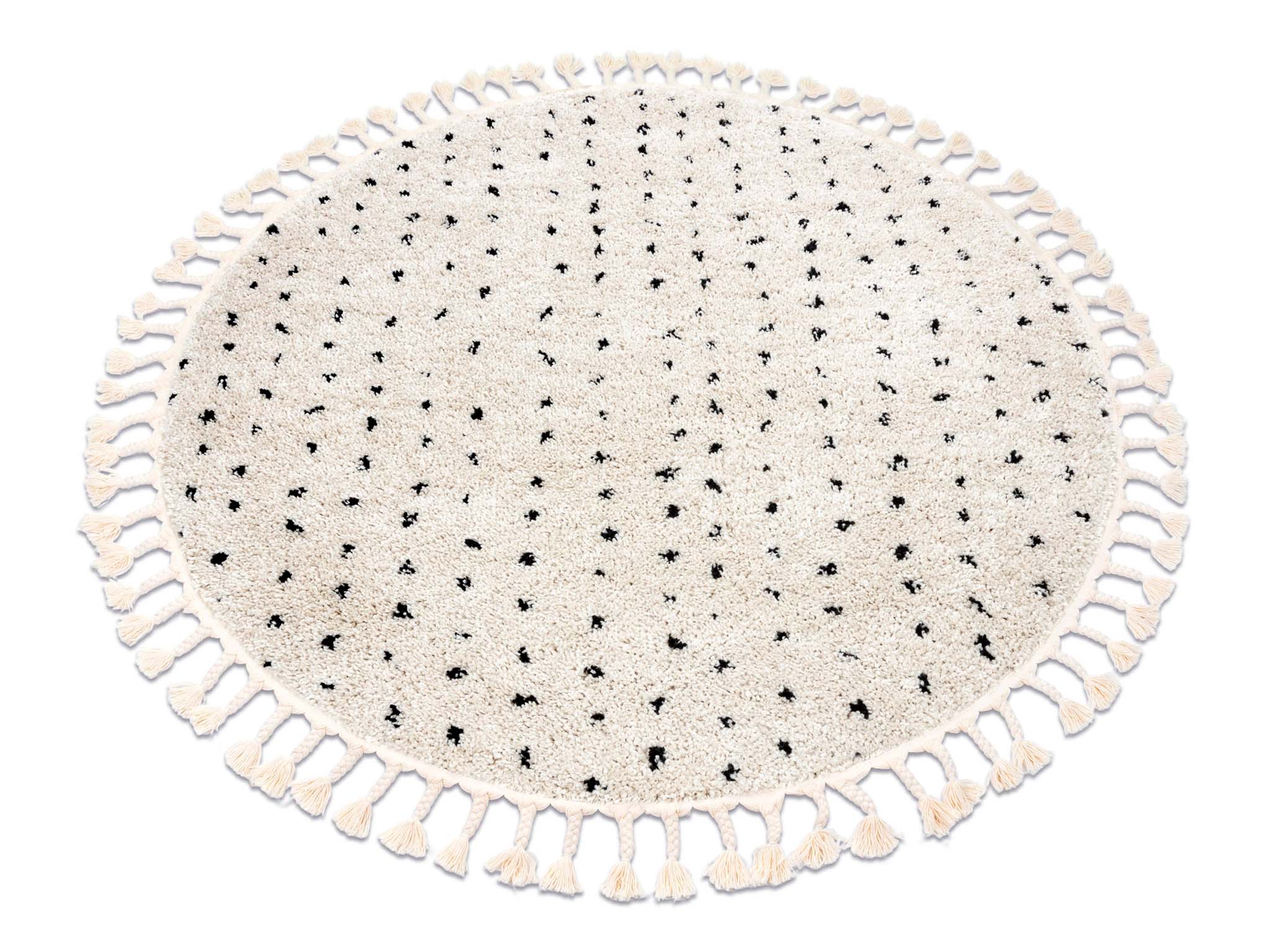 DW Béžovo-čierny okrúhly koberec so strapcami Bermie 120 cm