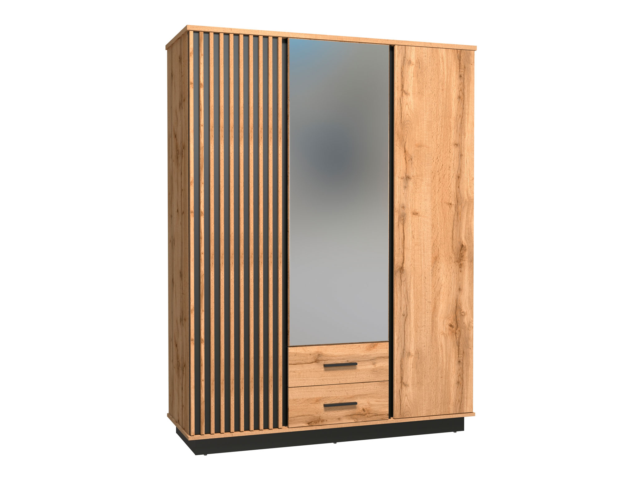 DL Šatníková skriňa so zrkadlom Lamelo 145 - dub wotan/čierna
