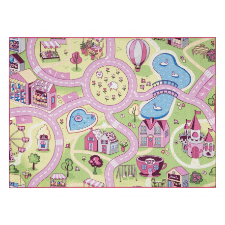 DW Ružovo-zelený protišmykový koberec Sweet town Rozmer: 95x133 cm