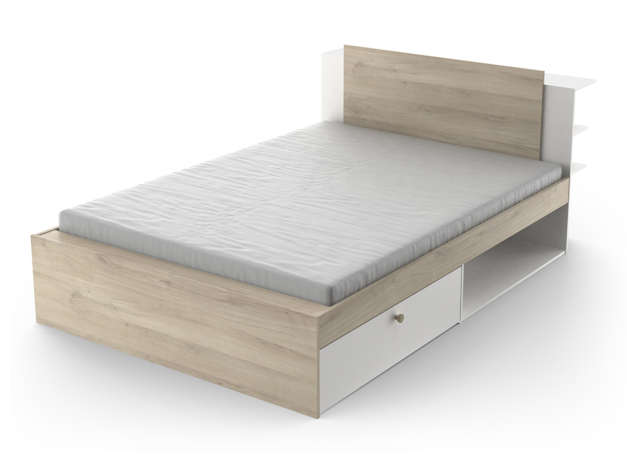 CB Manželská posteľ s úložným priestorom Teya 140x190/200 - biela/dub