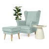 Mentolové kreslo ušiak s taburetom Dory s doplnkami
