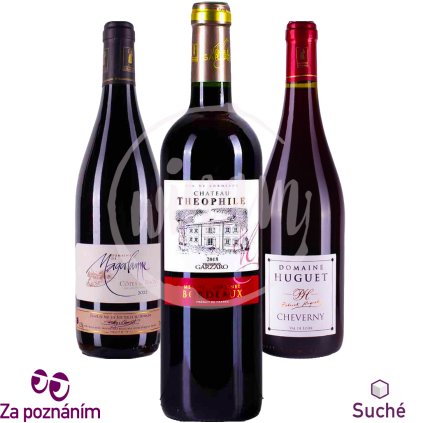 Trio červených vín z Francie v degustační sadě