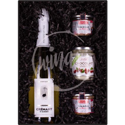 Dárková kazeta Šumivé Chardonnay z Alsaska a Trio Delikates