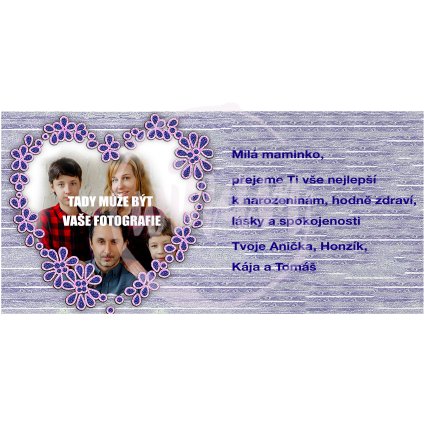 Dárková kartička se srdcem a vlastní fotografií modrá