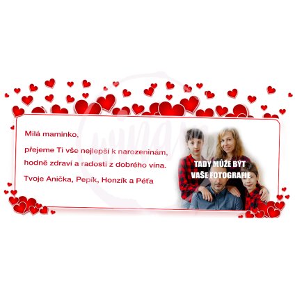 Dárková kartička s vlastní fotografií červená se srdíčky
