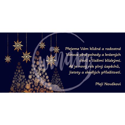 Vánoční přání Tmavě modré se zlatými stromečky