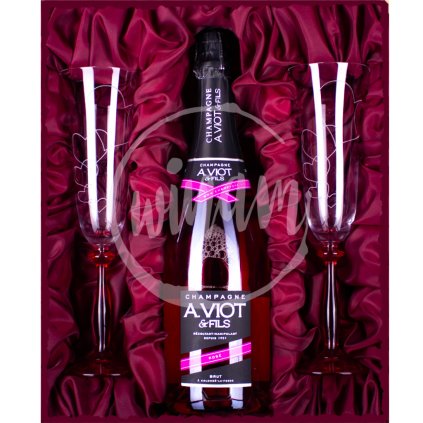 Dárková kazeta s růžovým šampaňským a skleničkami LOVE Viot et Fils Rosé