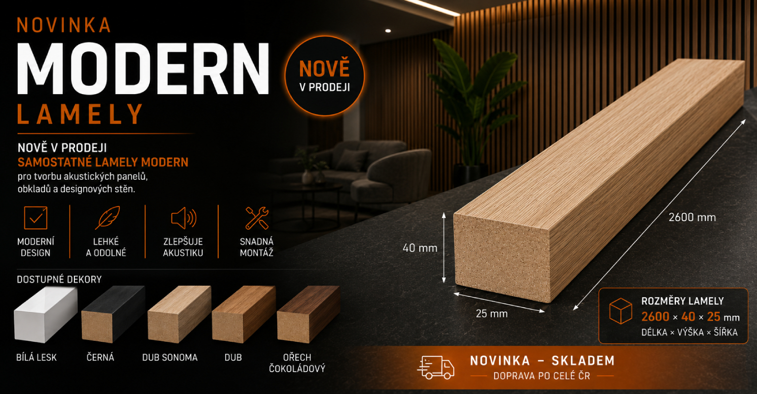 Nástěnné lamely MODERN – samostatné MDF lamely pro výrobu akustických panelů a moderních interiérů.