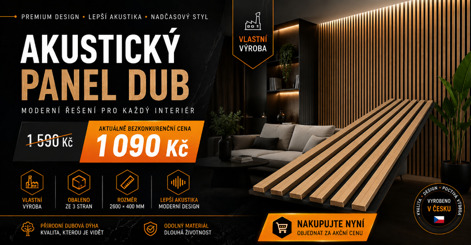 Akustický panel Dub – dřevěný obkladový panel pro lepší akustiku a moderní design interiéru.