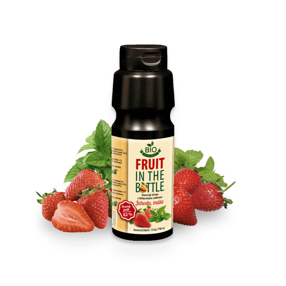 FRUJO Sirup Fruit in the Bottle – Jahoda s mátou BIO, 750 ml | Přírodní sirup do sody