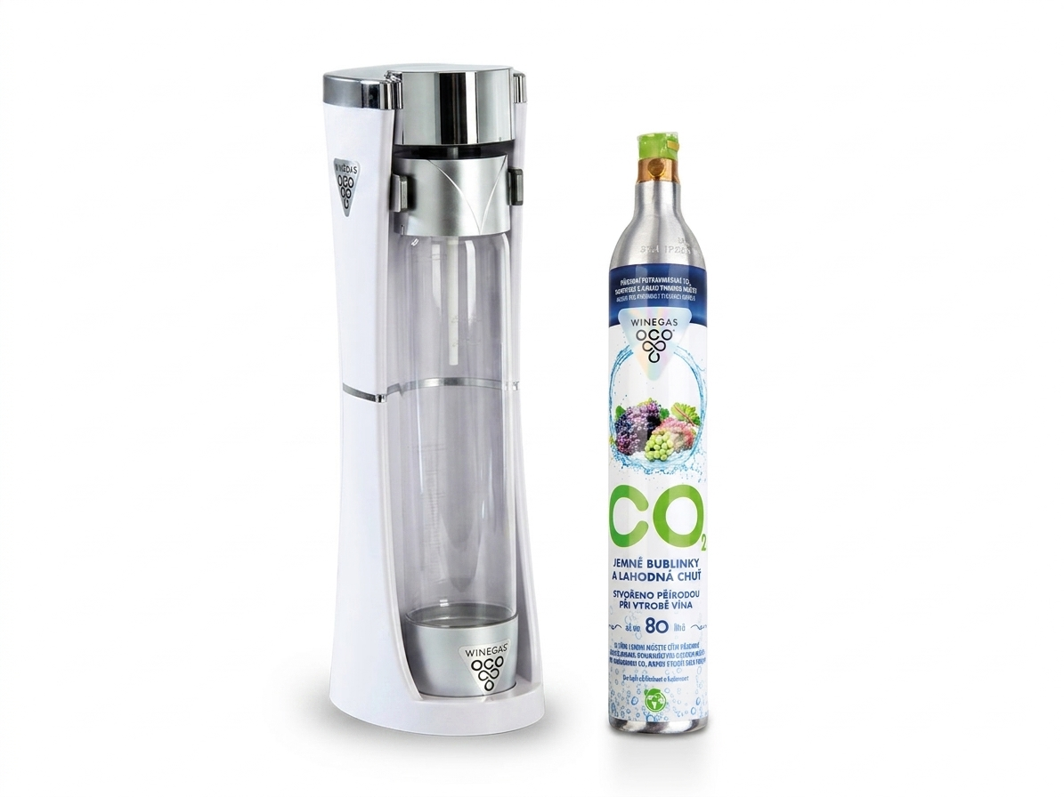 Levně SANELI Výhodný WineGAS SET (Výrobník perlivých nápojů WINEGAS Slim White + Bombička plněná 425g přírodního CO2 WineGAS až na 80l perlivého nápoje