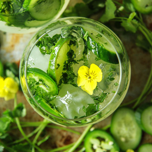 Netradiční pikantní okurková limonáda s plátkem papričky jalapeño a agávovým sirupem