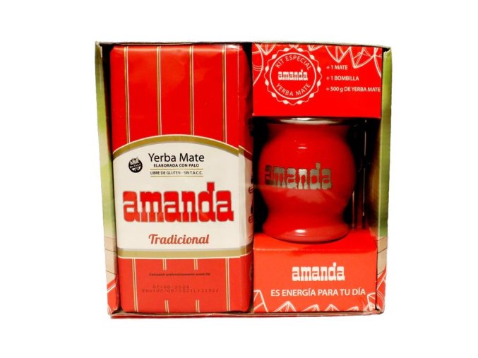 Amanda  KIT, 500g plus stainless mate RED plus bombilla