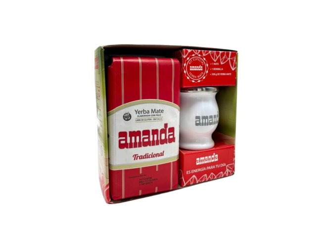 Amanda  KIT, 500g plus stainless mate WHITE plus bombilla