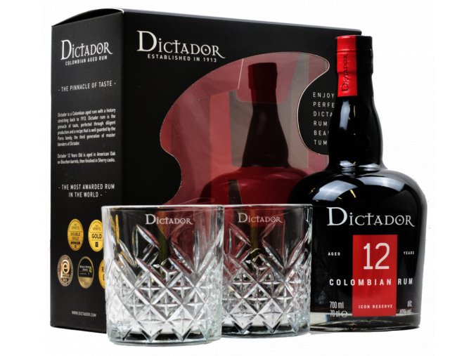 Dictador 12 YO + 2 skleničky, Gift Box, 0,7l