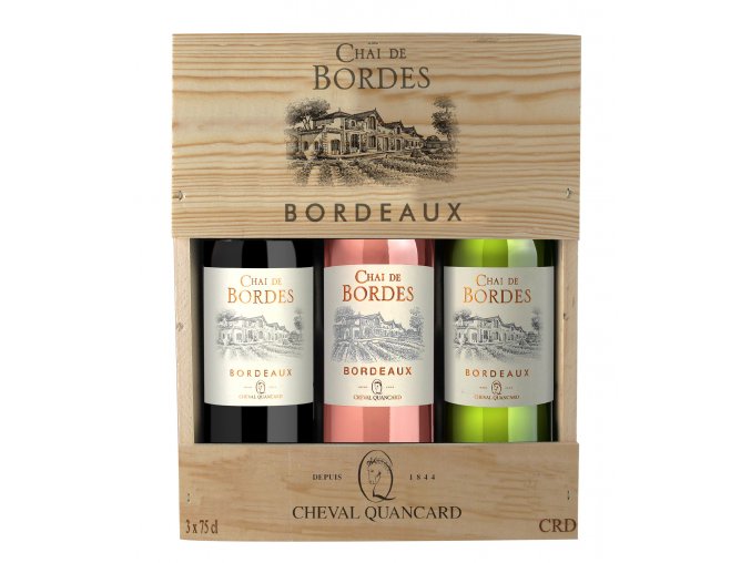 Bordeaux Chail de Bordes Rouge, Blanc, Rosé, dřevěná kazeta, 3x0,75l