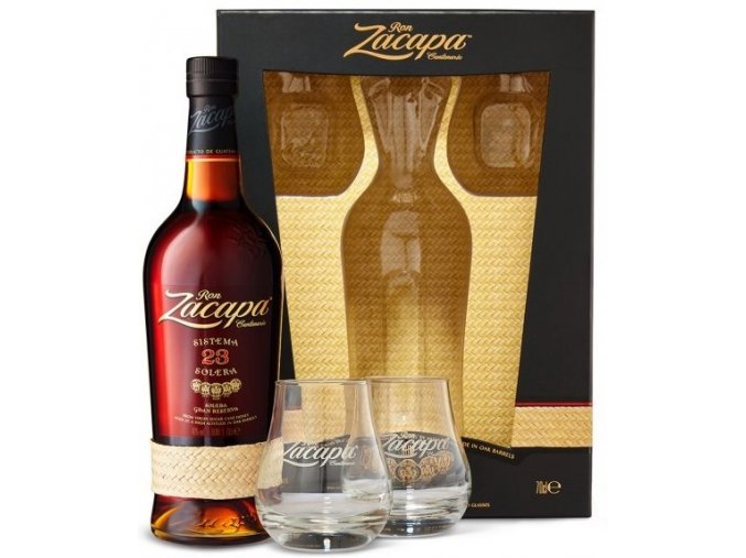 Ron Zacapa Centenario 23 YO + 2 skleničky, Papírový Box, 40%, 0,7l