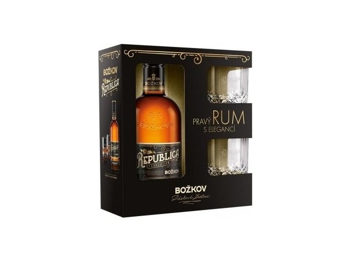 Božkov Republica + 2 skleničky, Gift Box, 38%, 0,5l