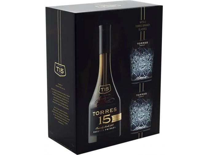 Torres 15 YO Reserva Privada + 2 sklenice, Gift box, 40%, 0,7l