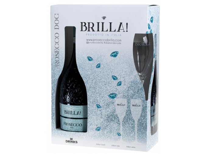 Brilla Prosecco Spumante Extra Dry + 2 sklenice, Gift Box, 0,75l