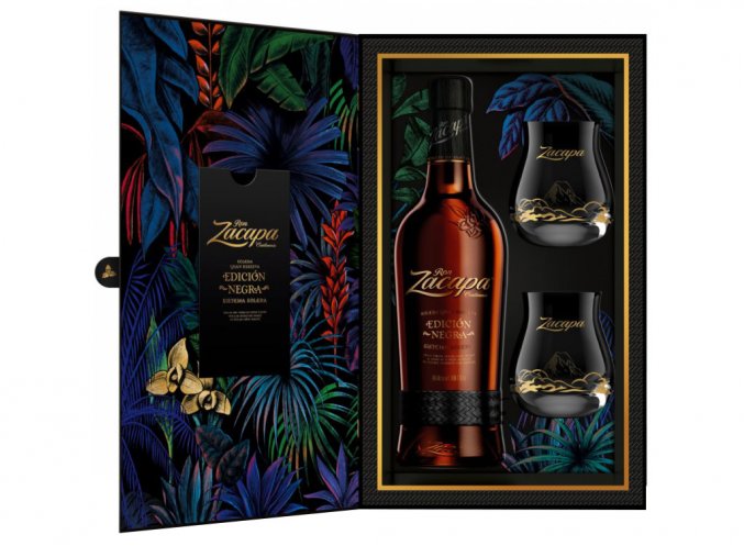 Ron Zacapa Edición Negra + 2 skleničky, Floral Edition, 43%, 0,7l