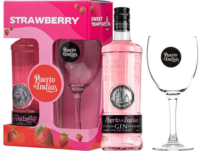 Puerto de Indias Strawberry + sklenice, Gift Box, 37,5%, 0,7l