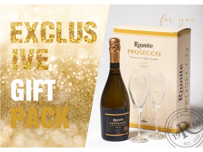 Riunite Spumante Brut + 2 skleničky, Gift Box CREAM, 0,75l