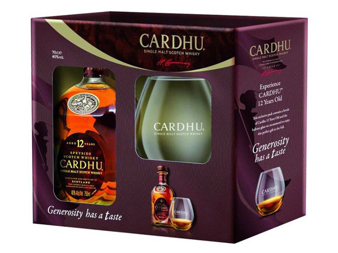 Cardhu 12 Years Old Speyside, dárkový box s obří sklenicí, 40%, 0,7l