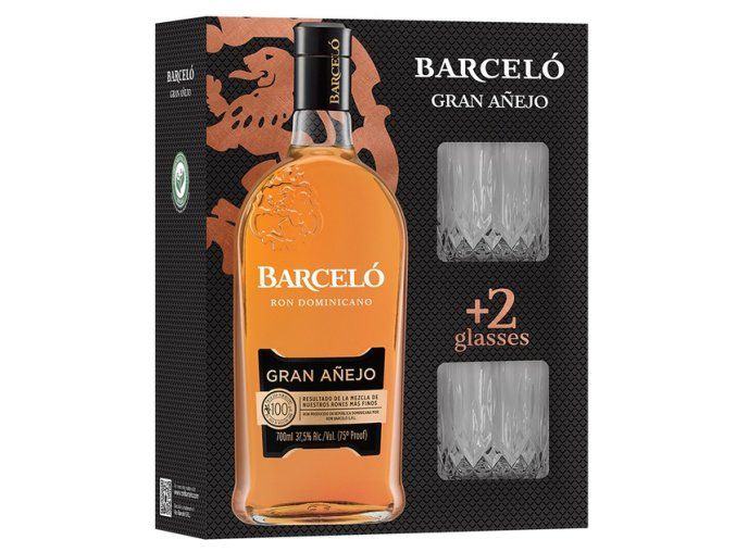 ron barcelo gran anejo 2 sklenicky gift box 37 5 0 7l