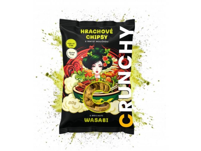 Crunchy hrachové chipsy s hmyzí moučkou Wassabi, 80g