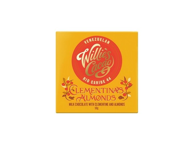 Willies Cacao Willie's Cacao Čokoláda CLEMENTINA'S ALMONDS Mléčná čokoláda s klementinkou a mandlemi,50g
