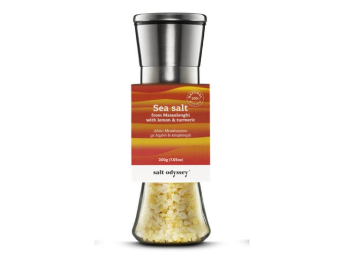 SALT ODYSSEY Keramický mlýnek s mořskou solí "CITRON a KURKUMA", 200g