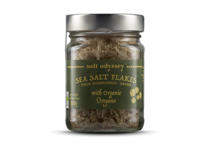 SALT ODYSSEY Mořská sůl ve vločkách  "OREGANO ORGANIC", sklo 100g