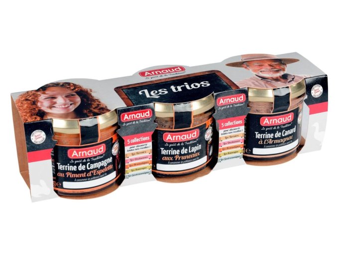 Arnaud Farmářské trio hrubozrnných paštik (terin) 3x90g
