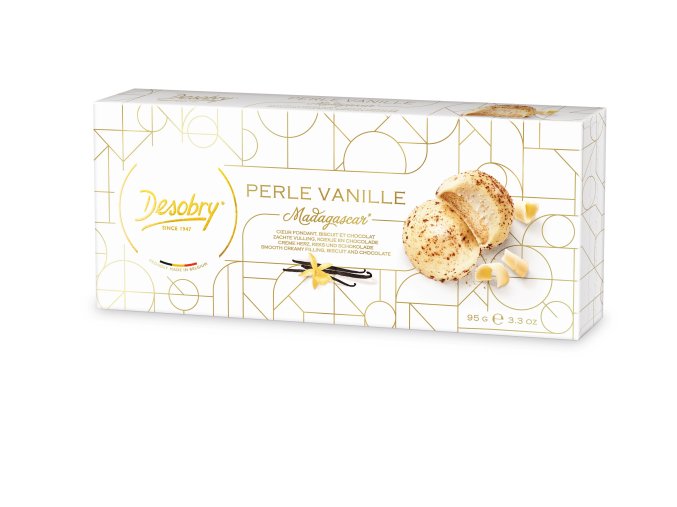 DESOBRY Sušenky s bílou čokoládou a vanilkovou náplní Perle Vanille, 95g