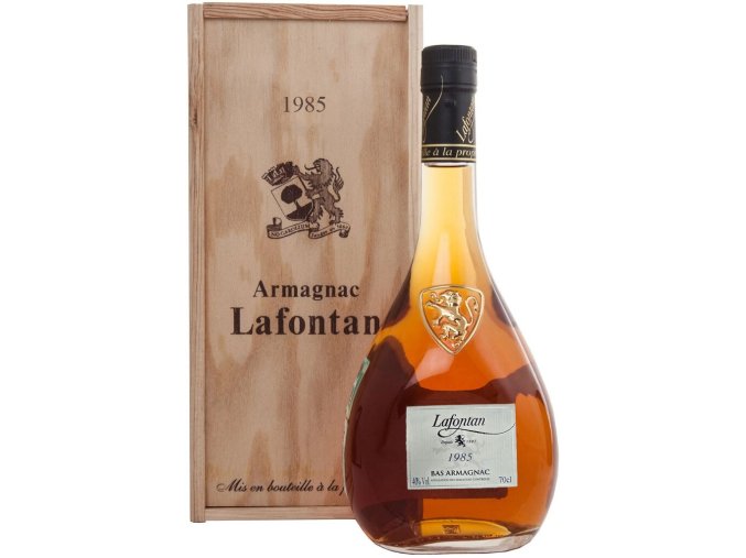 armagnac lafontan 1985 v drevene darkove krabicce 40 0 7l