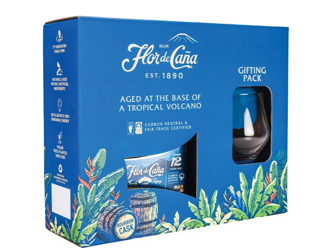 Flor de Cana Centenario 12 yo + sklenice, Gift box, 40 , 0,7l