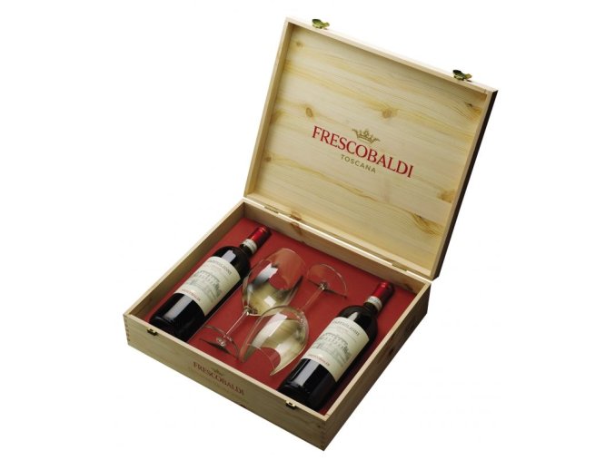 Frescobaldi Castiglioni Chianti 2023 + 2 sklenice, dřevěný box, 2x0,75l