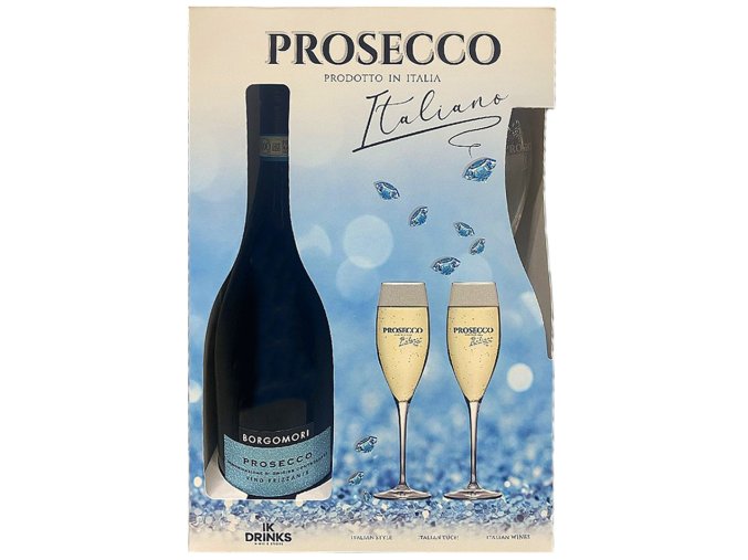 prosecco borgomori frizzante darkove baleni s 2 sklenickami 0 75l
