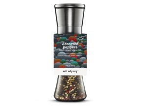 SALT ODYSSEY Keramický mlýnek se 4 PEPŘŮ MIX ( Černý, Zelený, Bílý a Červený), 80g