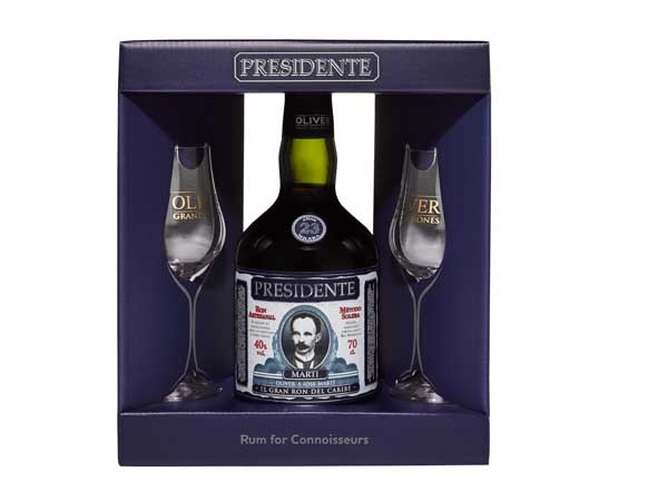 Presidente 23 Aňos + 2 skleničky, Gift Box, 40%, 0,7l (dárkové balení)