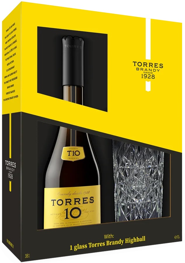 Torres 10 YO Gran Reserva + sklenička, Gift box, 38%, 0,7l